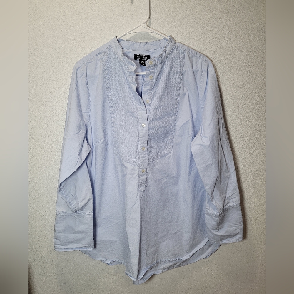 Lands End Women's Cord Bib Front Cotton Popover Shirt Light Blue Size 18 Plus
